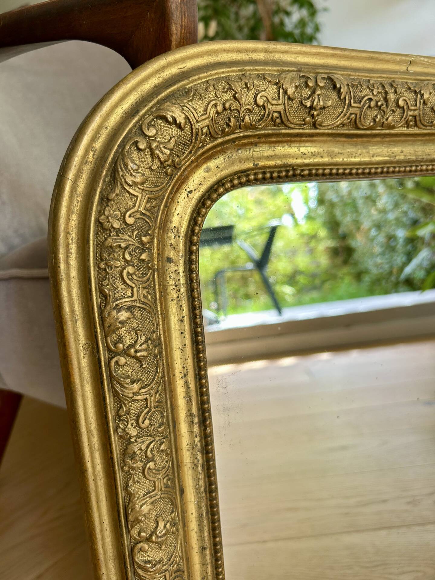 Antique gilded carved mirror - antique glass - vintage - Louis XVI