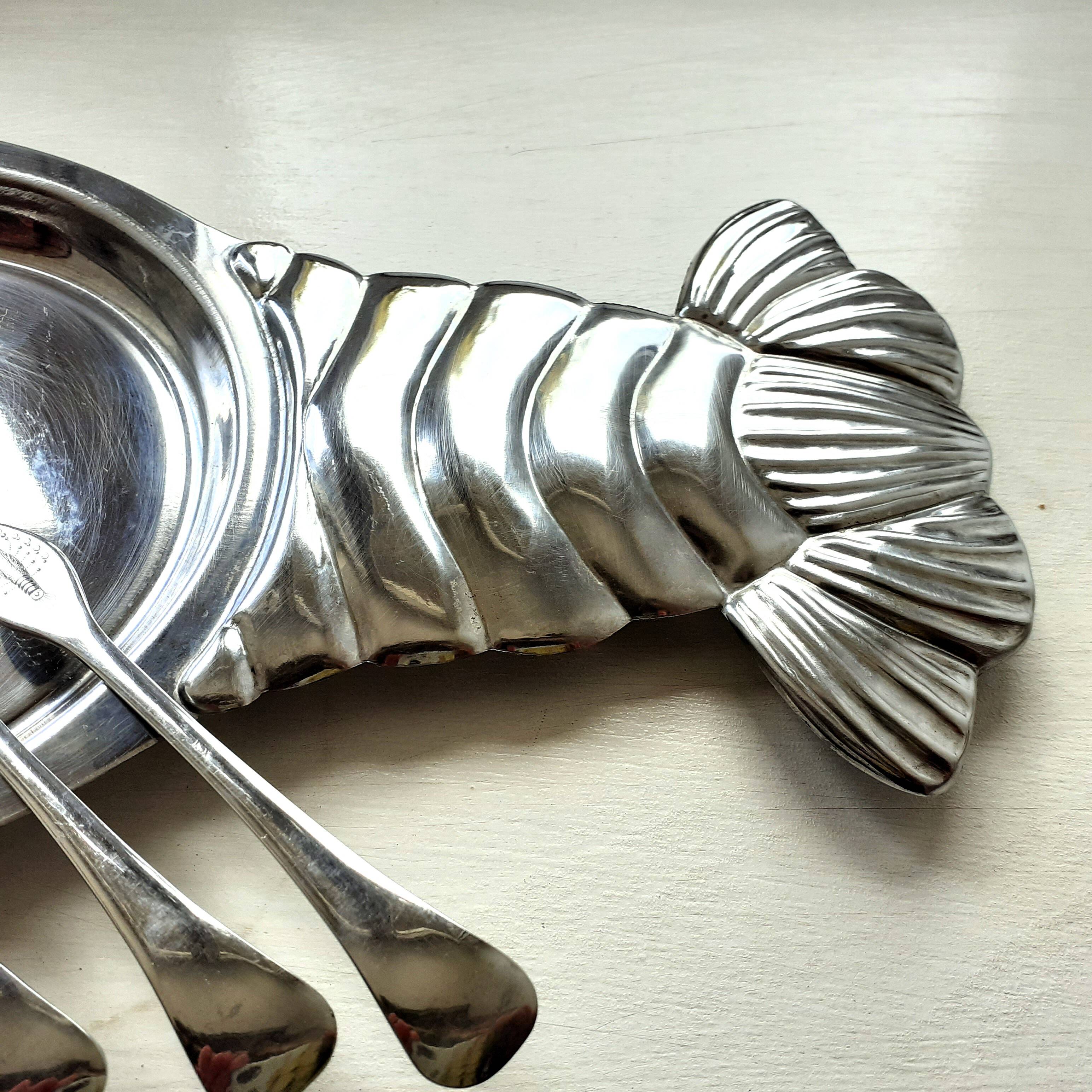Lobster Platter and SIX Lobster Forks. Lobster Serving Set.