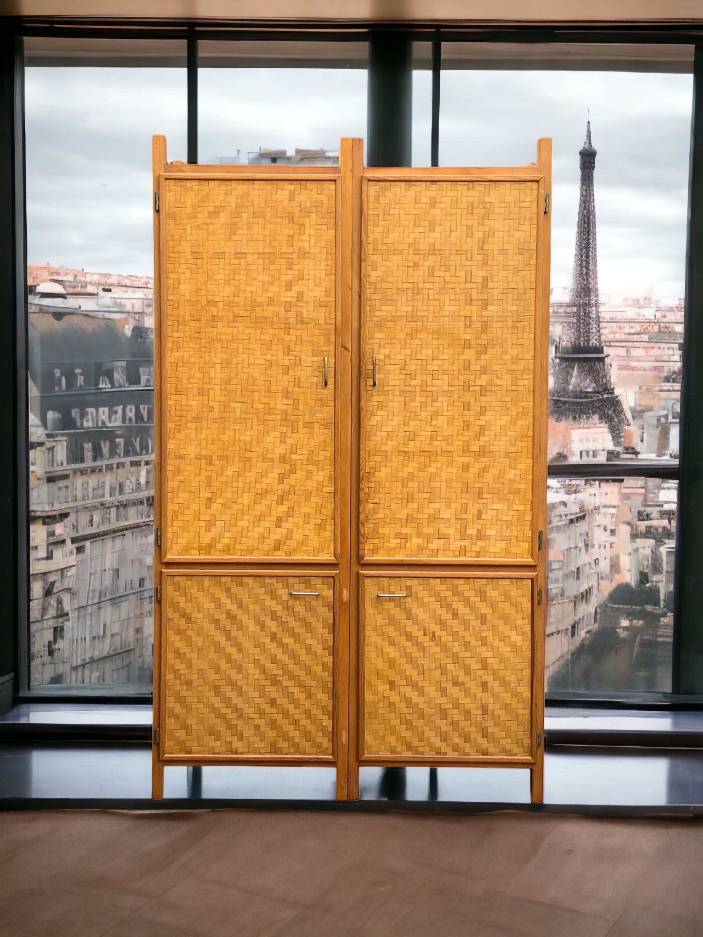 Bamboo cabinet woven and modular pine vintage 1960