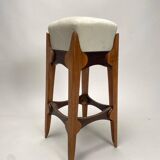Mid-Century Italian Wooden Stool with Velvet Seat, 1950s