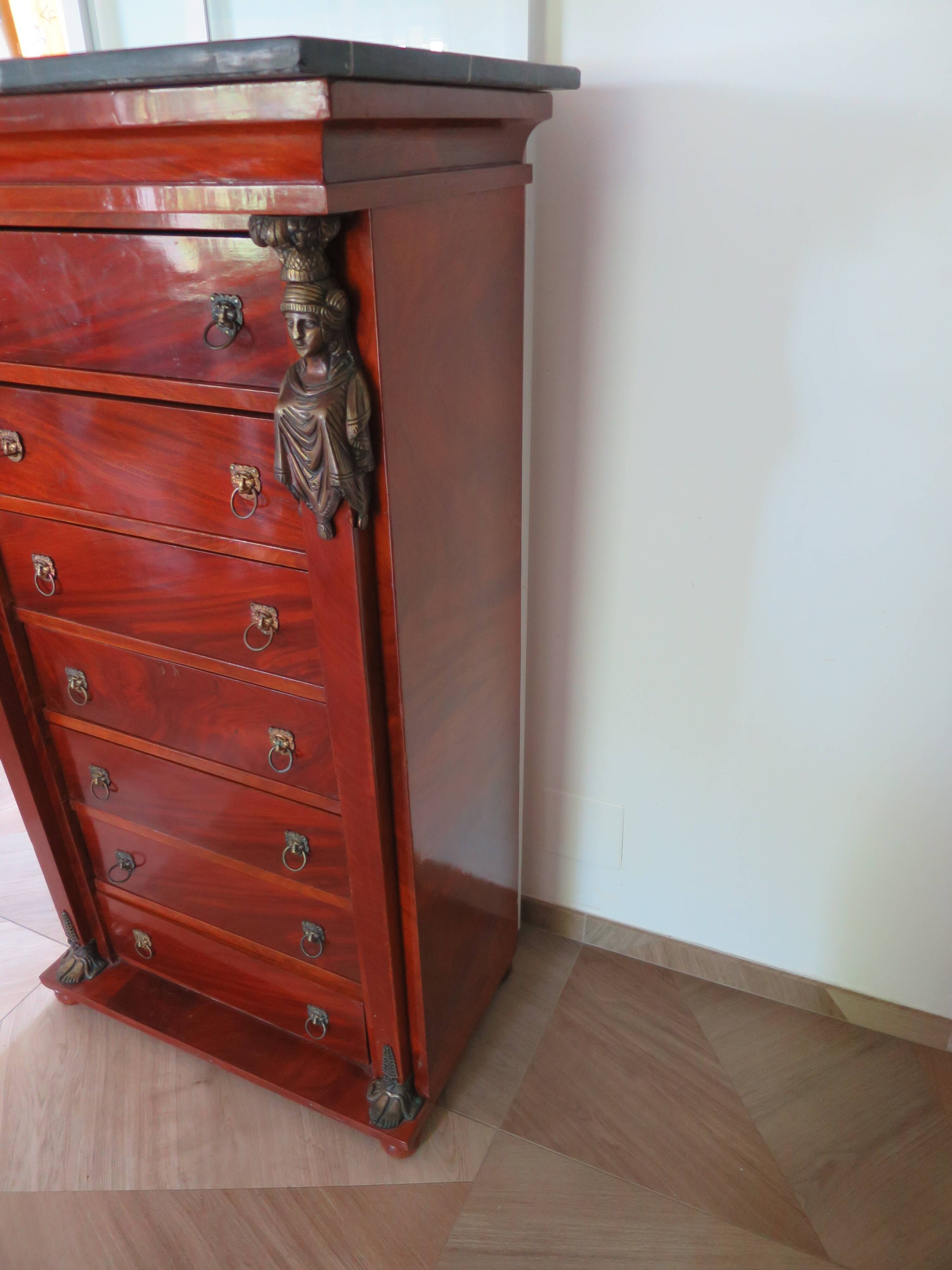 Antique Weekly Planner/Empire Style Commode-Caryatid-Patinated Bronze - 1950