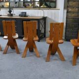 Set of 5 solid oak chairs by Seltz Manufacture 1970's