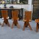 Set of 5 solid oak chairs by Seltz Manufacture 1970's