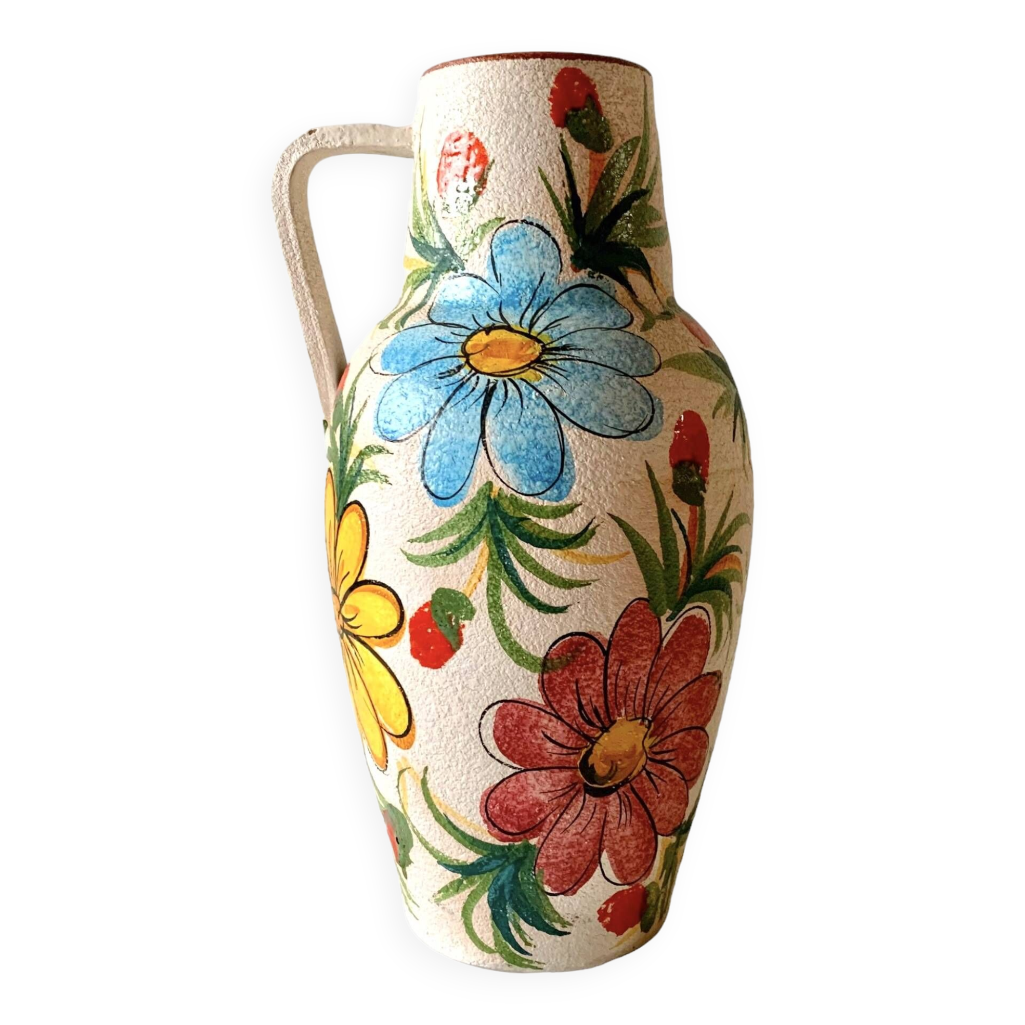 Large vintage ceramic vase - hand-painted floral decoration - Italy