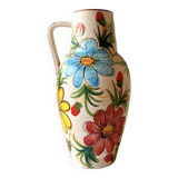 Grand vase vintage en céramique- décor floral peint à la main - Italie