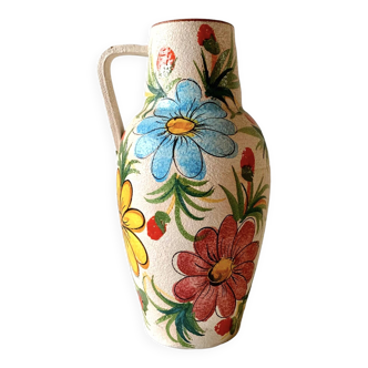 Large vintage ceramic vase - hand painted floral decor - Italy