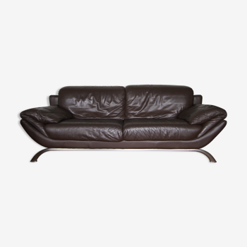 Natuzzi dark brown leather sofa