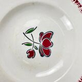 Set of 6 porcelain soup plates, Badonviller, red flower, 1950