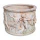 Round white stone pot cover with a farandole of angels