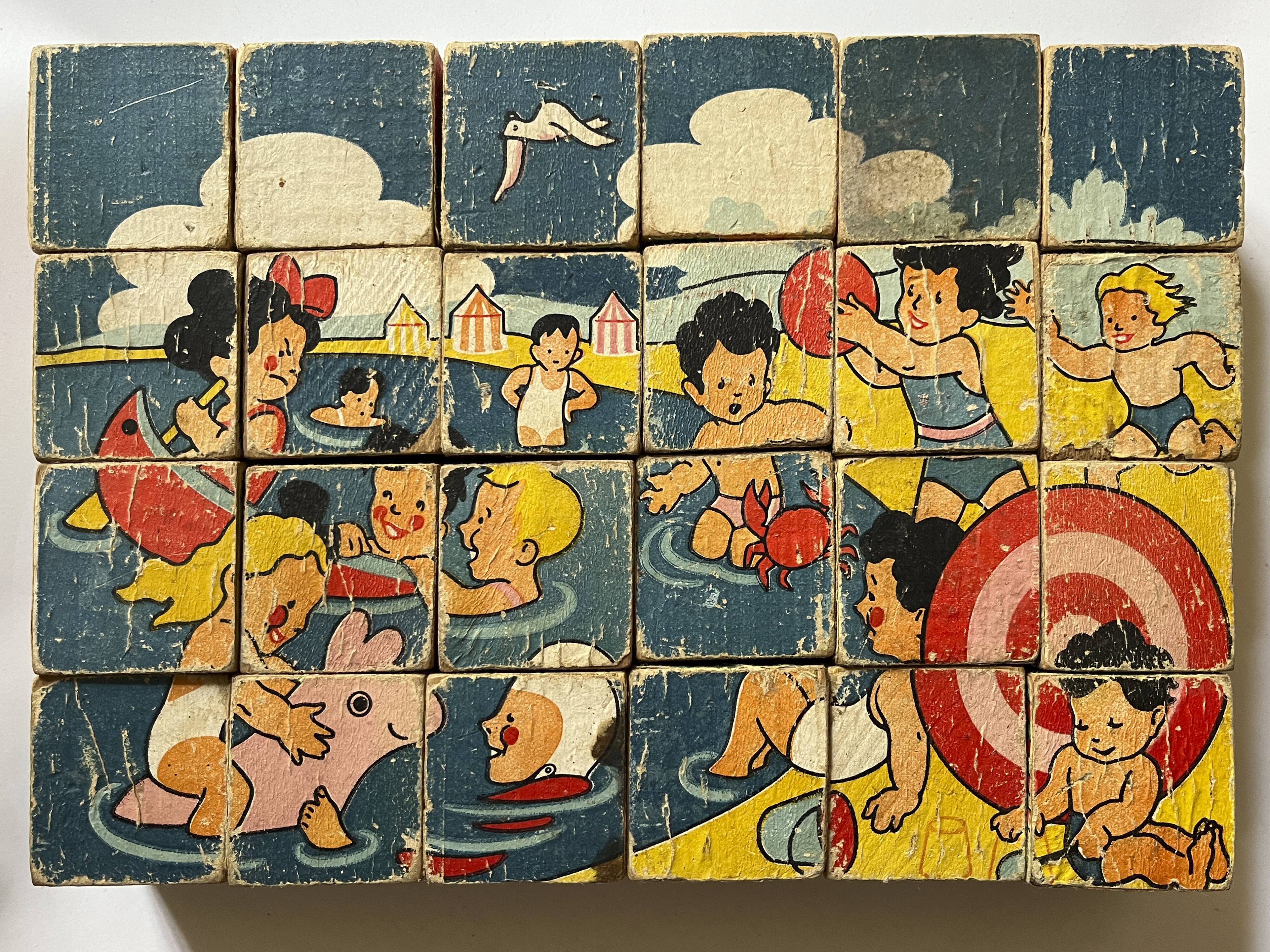 Set of wooden cubes from the 1900s six views