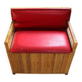 Vintage 1970s wicker cane storage bench chair