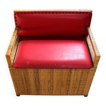 Banquette coffre en osier et cannage, 1970