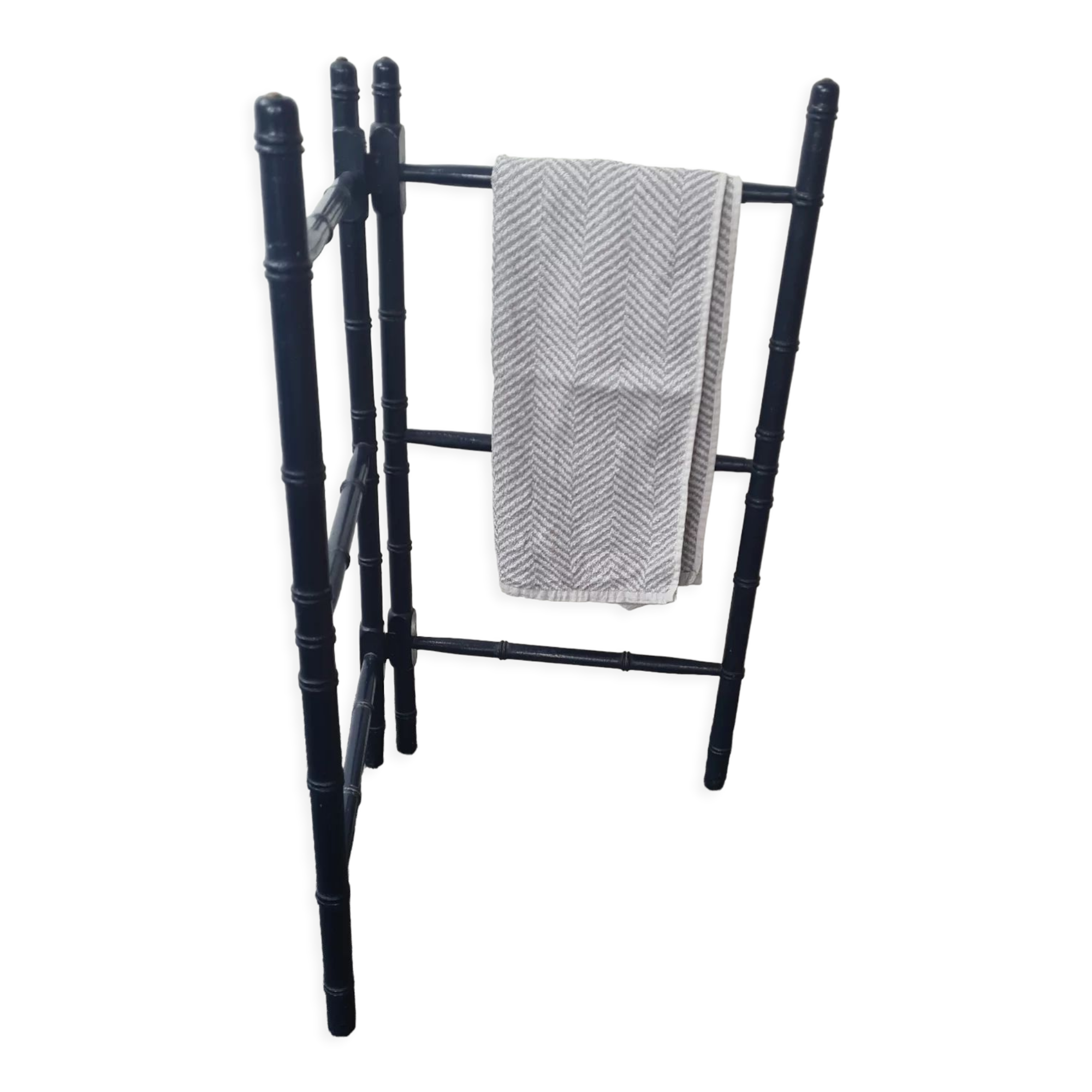 Wooden towel rail painted navy blue