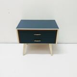 Vintage wooden bedside table / compass legs