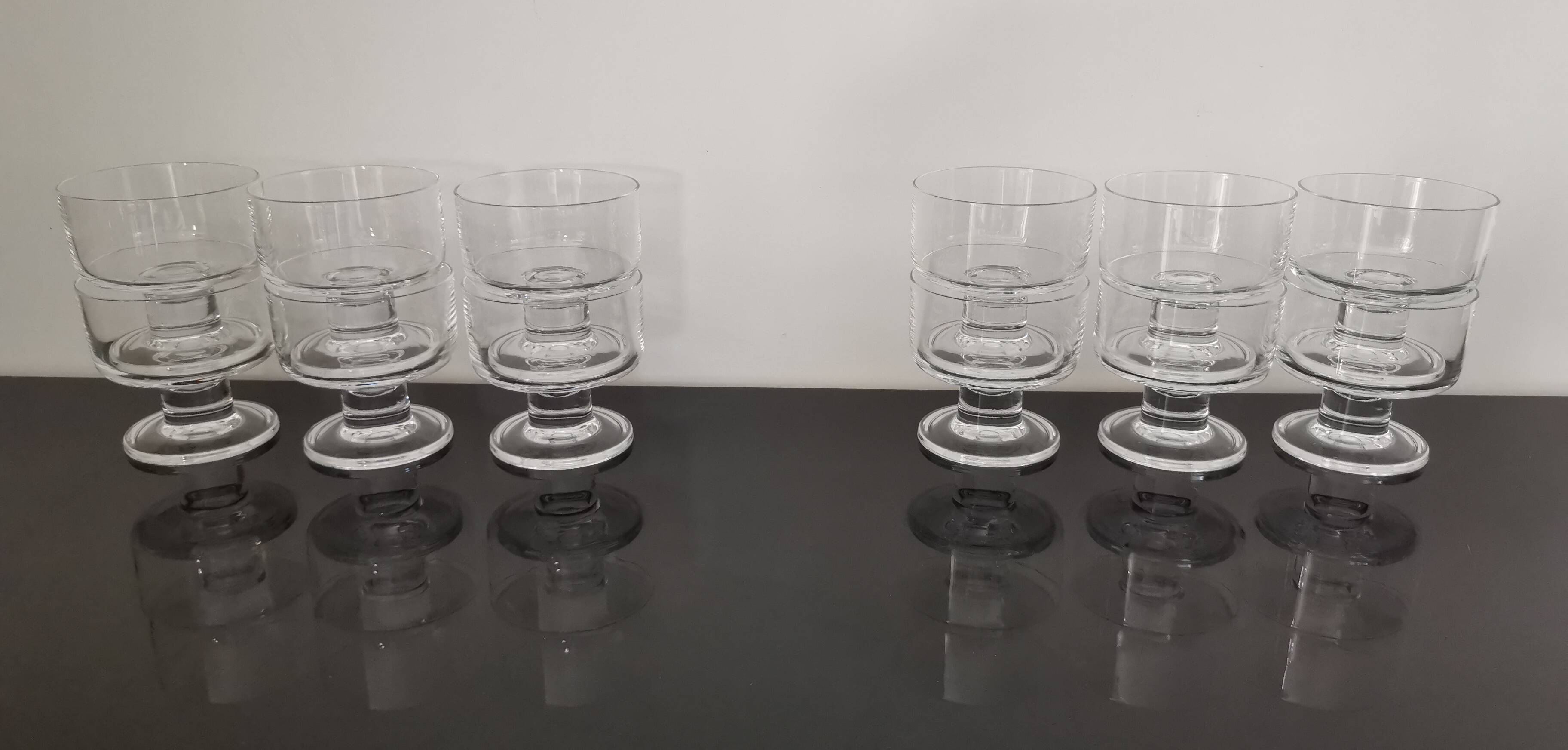 6 transparent cavalier cups thick vintage glass base 1970s