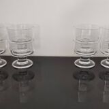 6 coupes cavalier transparents pied épais vintage en verre années 1970