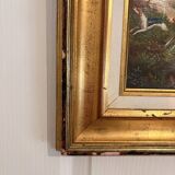 Oil Painting Panel Wood Gilded Hunting English Dog 19th Century