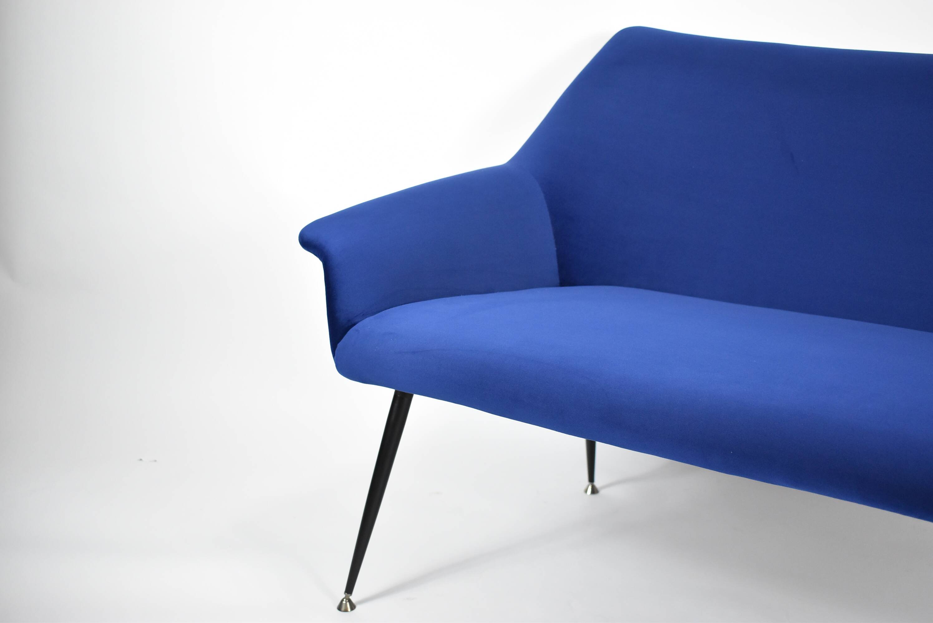 Two-seater vintage sofa, german democratic republic, 1960, navy blue, velvet