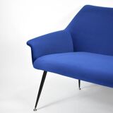 Two-seater vintage sofa, german democratic republic, 1960, navy blue, velvet