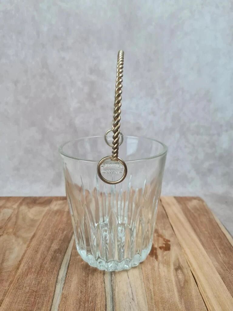 Vintage glass ice bucket with golden handle