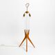 Mid Century Modern tripod walnut wood floor lamp with large fabric shade