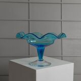 Blue Murano Glass Footed Dessert Bowl, Italy 1980s - Vintage Verre-et-Cristal Art
