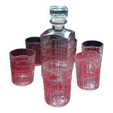 Whiskey decanter and 6 assorted glasses