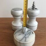 Set salière/poivrier/moutardier vintage en marbre blanc