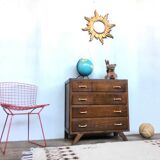 Commode chiffonnier semainier vintage 1950/1960 - rétro - 4 tiroirs - pieds compas - chêne