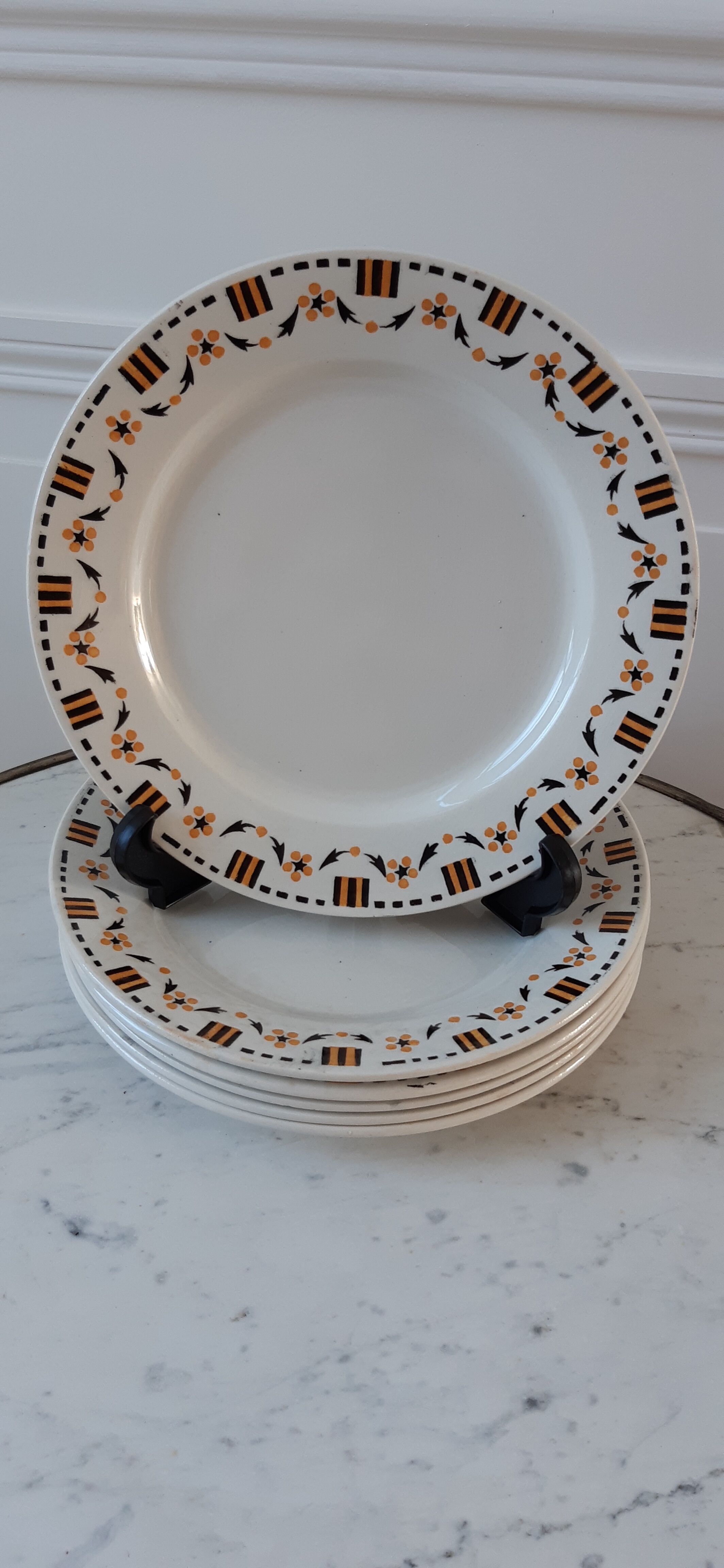 Set of 6 flat plates Gien early twentieth century