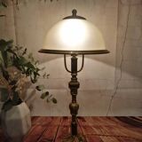Lampe champignon ancienne en verre et laiton
