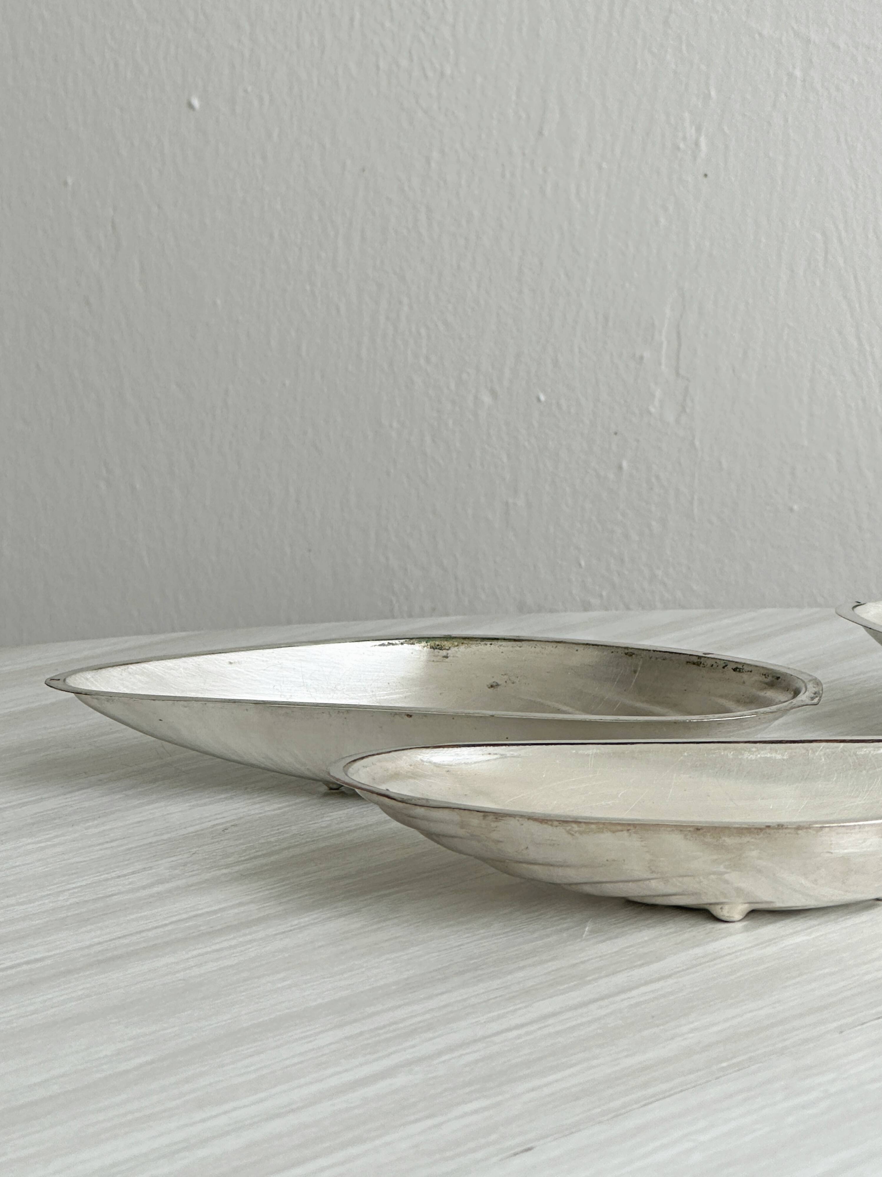 Three vintage silver shell bowls