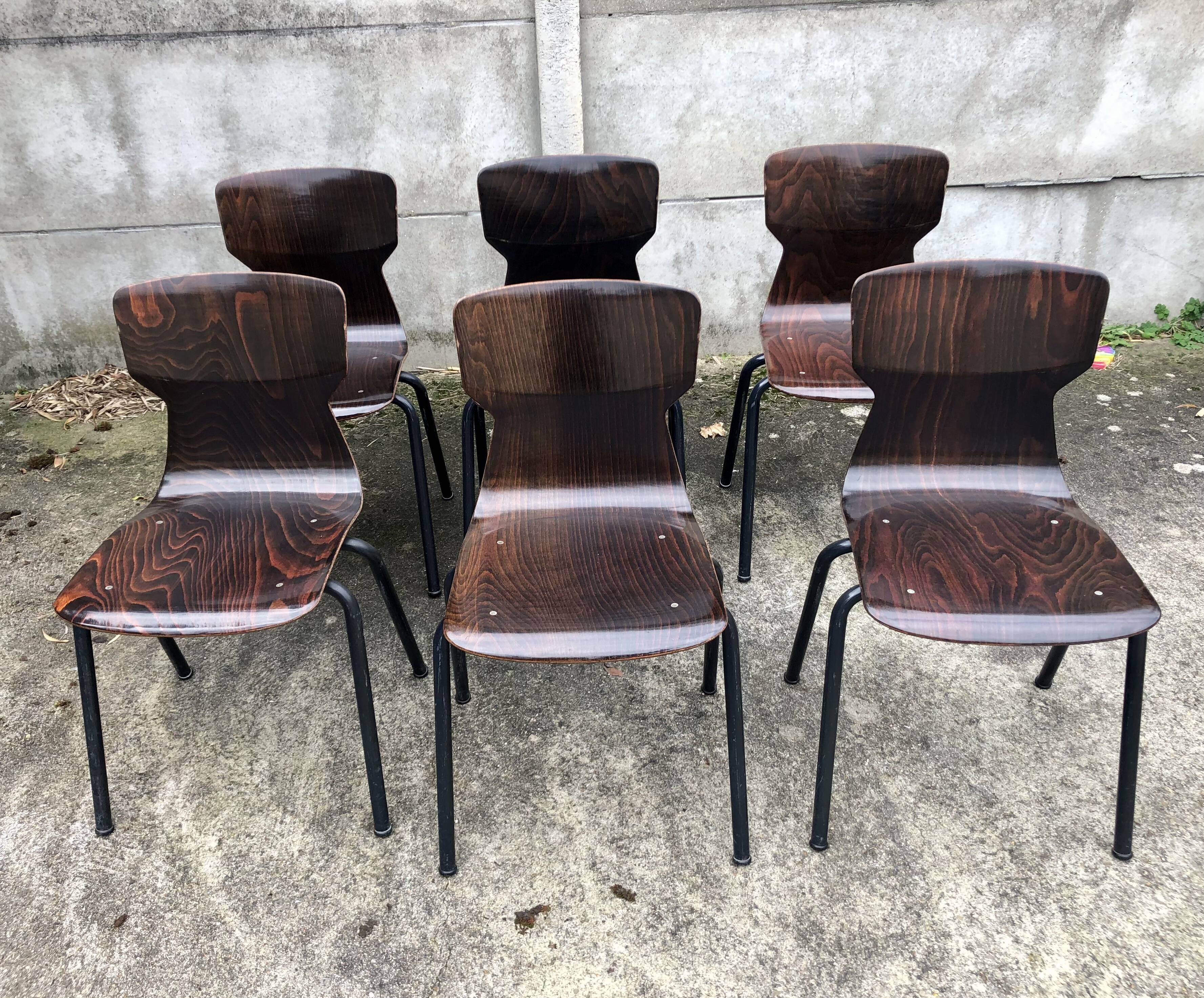 Lot de 6 chaises vintage Eromes E5