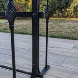 Glass and metal table with 8 chairs