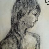 Dessin 2 nus au fusain / 1950/60 signé