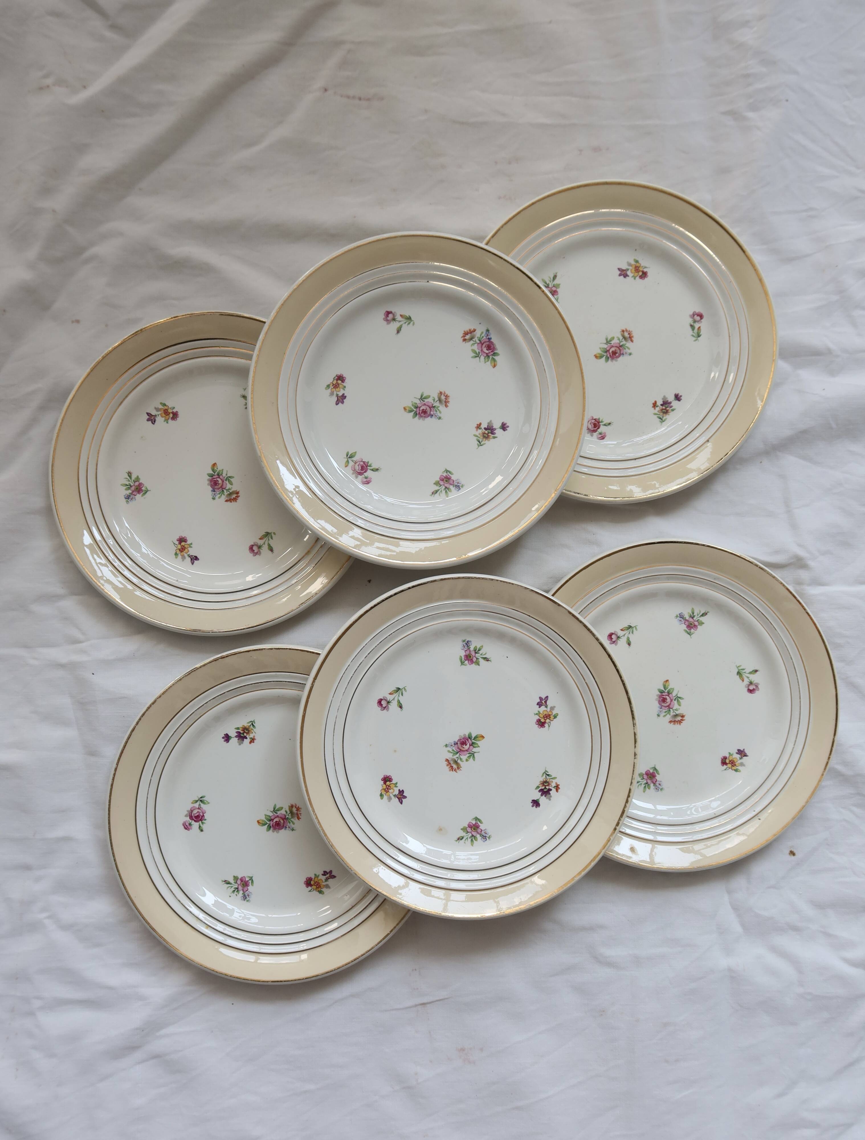 6 vintage Céranord France “Cheverny” dessert plates - Floral pattern