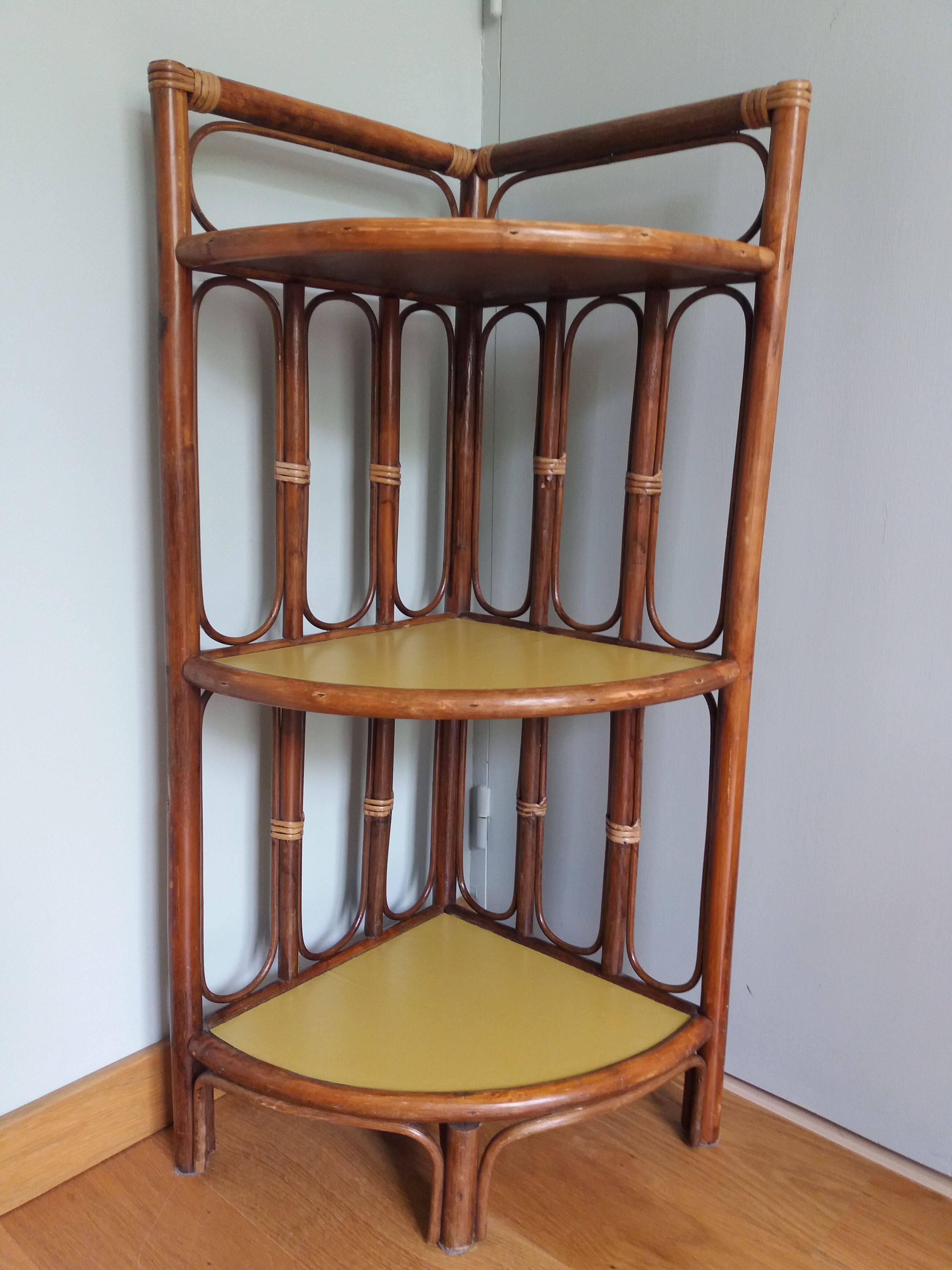 Corner shelf wicker, rattan and wood
