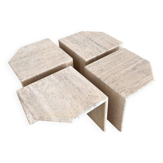 Italian travertine marble coffee table of four pieces, 1970