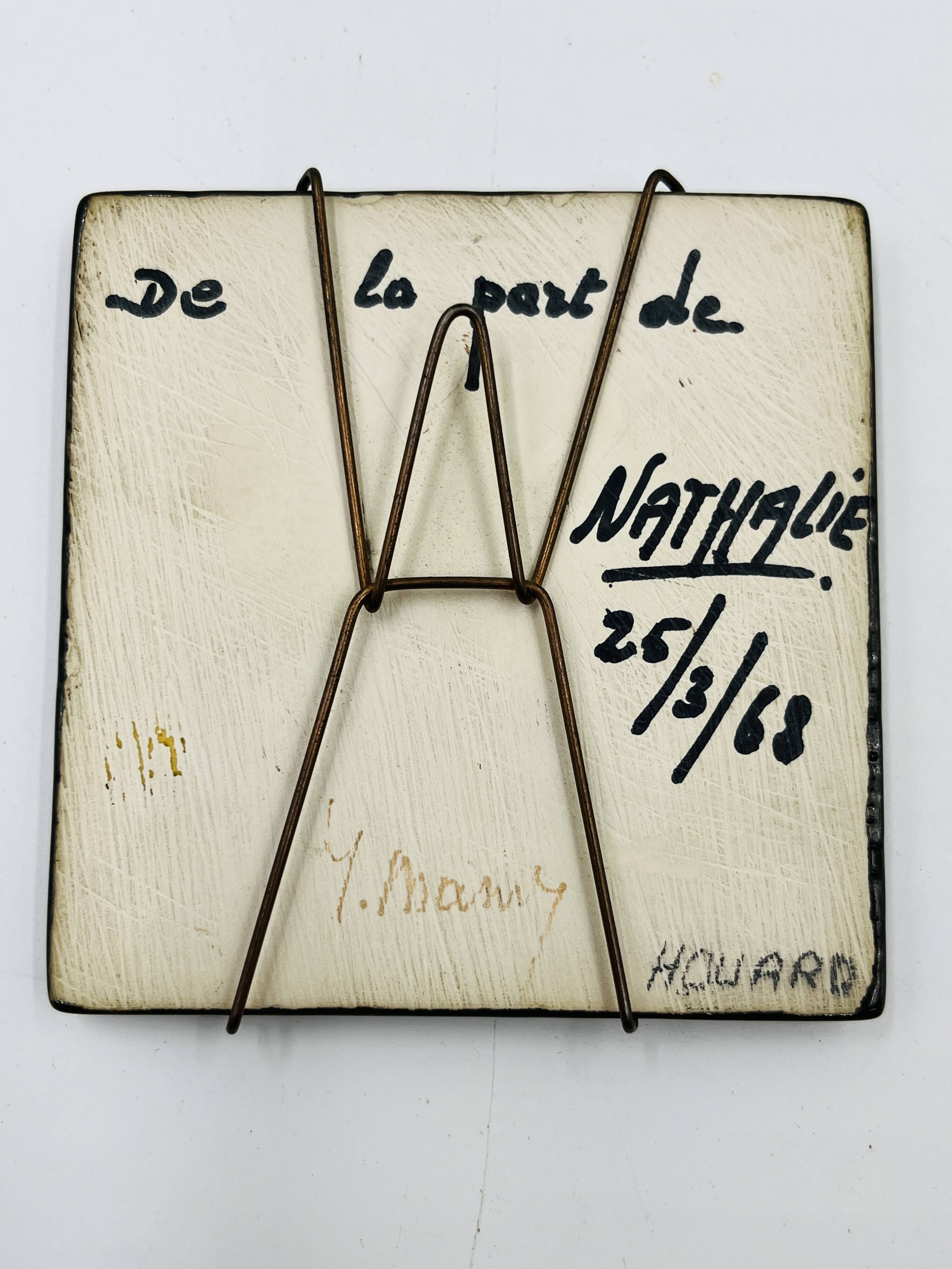Vintage ceramic tile by Yvette Manoy - 1968
