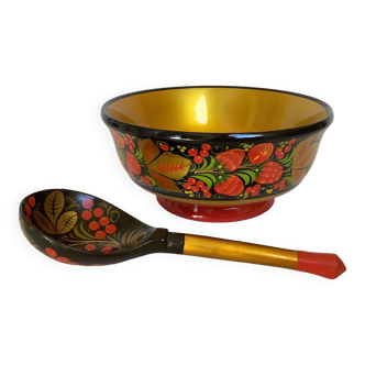 Large Russian Khokhloma bowl and spoon