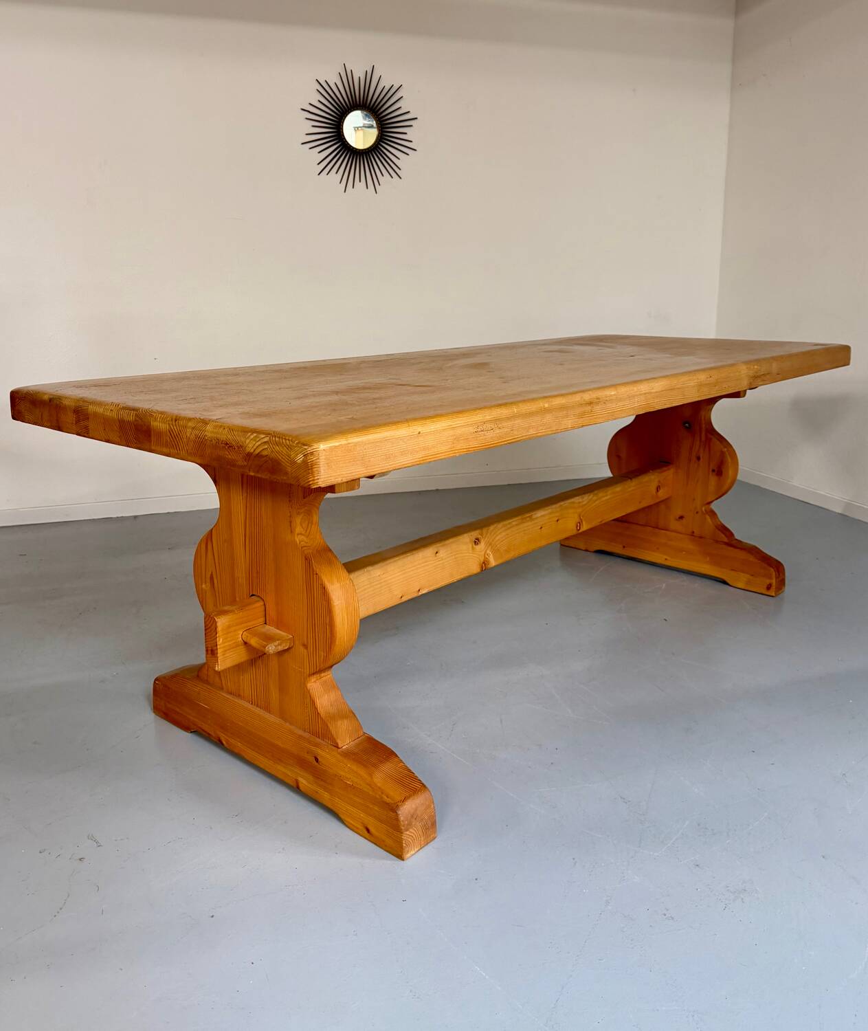 Vintage XXL farmhouse monastery pine table from the 1960s.