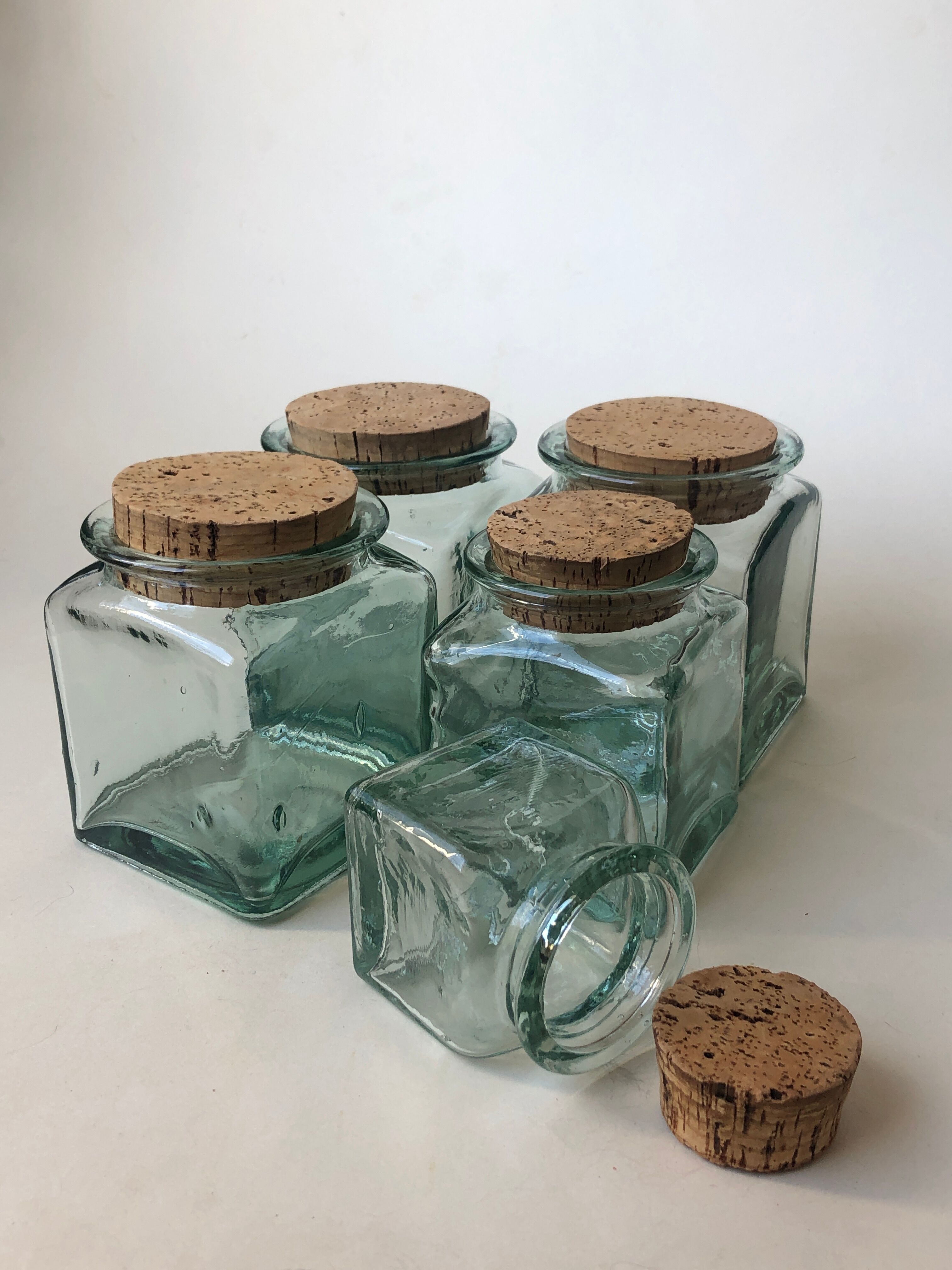 Set of 5 jars glass and Cork. 1970