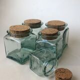 Set of 5 jars glass and Cork. 1970