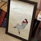 Old vintage collector mirror with drawing / silkscreen printing by Pierrot in the moonlight 70's 80's