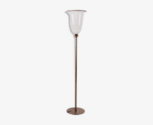 Lampadaire à patine bronze et verre de Murano