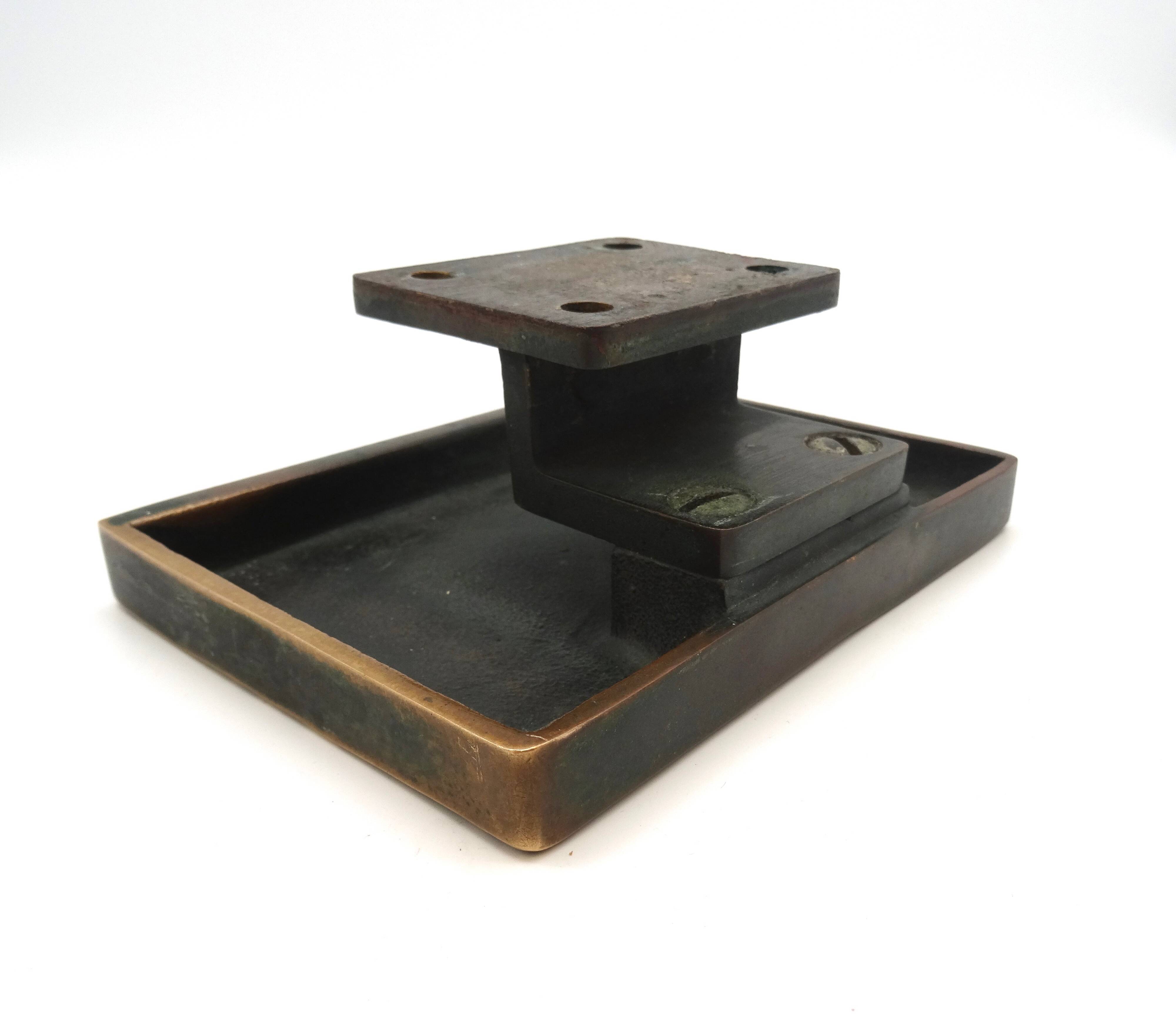 Rare Mid Century Solid Abstract Brutalist Bronze front Door Handle with key hole cover Germany 1960