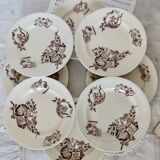 8 assiettes plates en faïence Clairefontaine motif Kyoto sépia fin XIXème