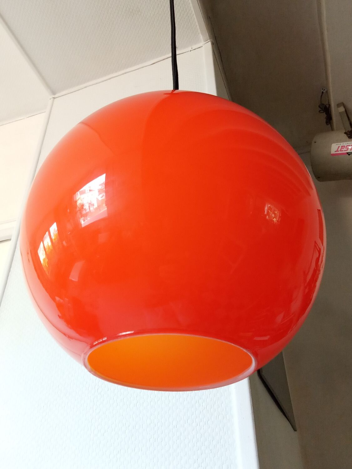 Orange opaline suspension lamp 60s