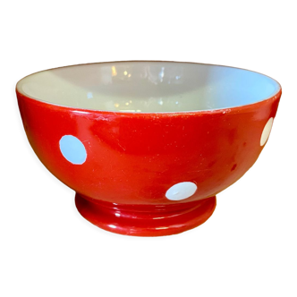 Old red and white bowl