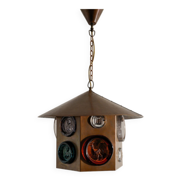 Suspension en cuivre et verre par Erik Höglund, Suède années 1960
